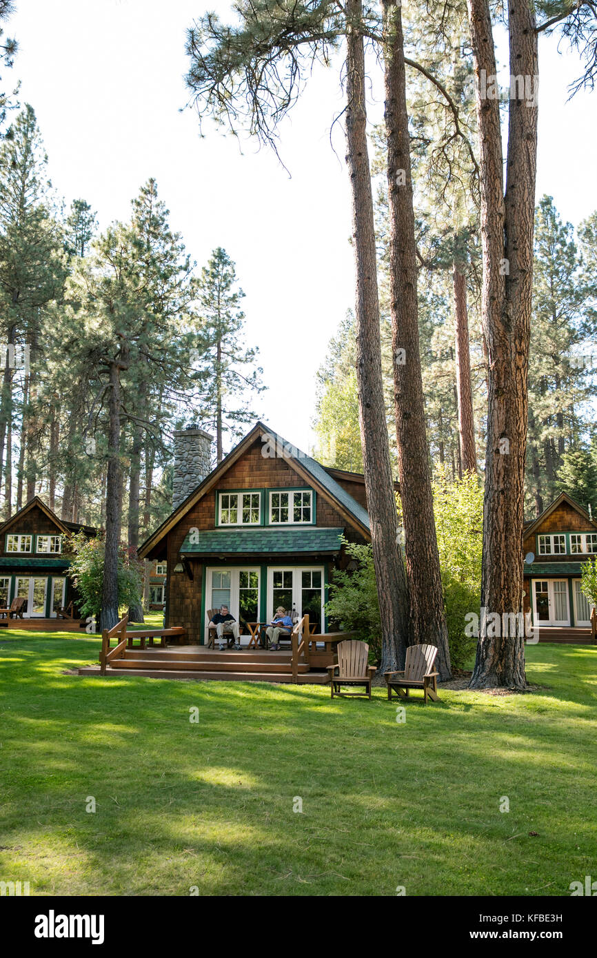 Usa (Oregon), camp Sherman, metolius River resort, cabines Banque D'Images