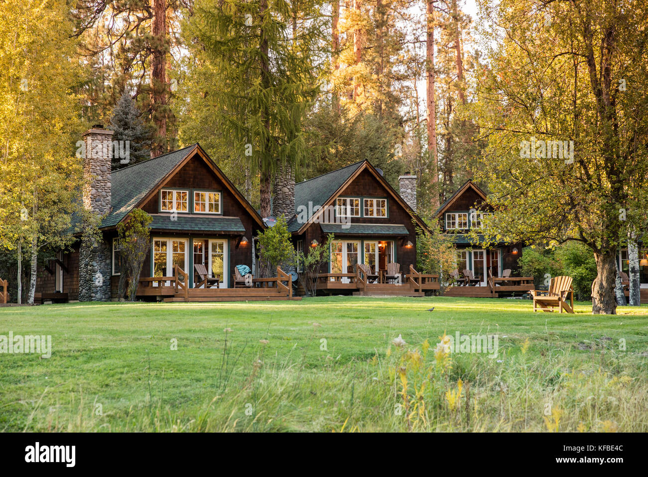 Usa (Oregon), camp Sherman, metolius River resort, cabines Banque D'Images