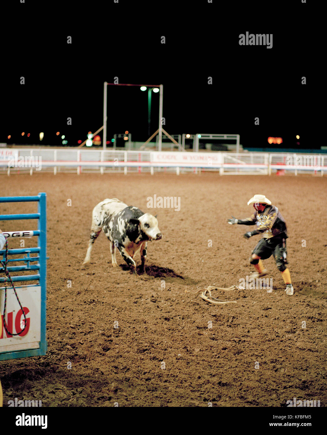 Usa, Wyoming, clown de rodéo et Bull, Cody rodeo Banque D'Images