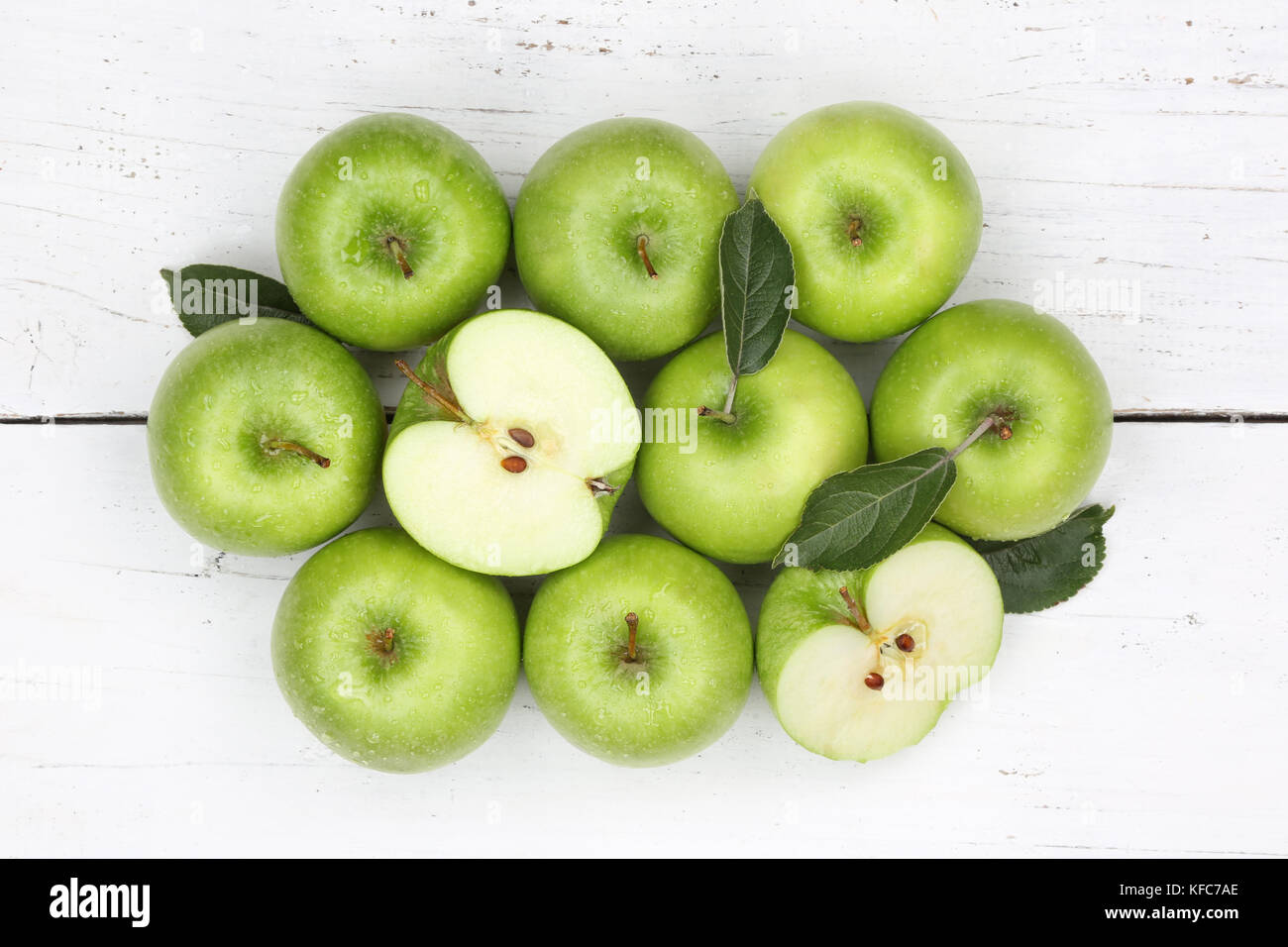 Les pommes fruits fruits apple green Vue de dessus de la nourriture Banque D'Images