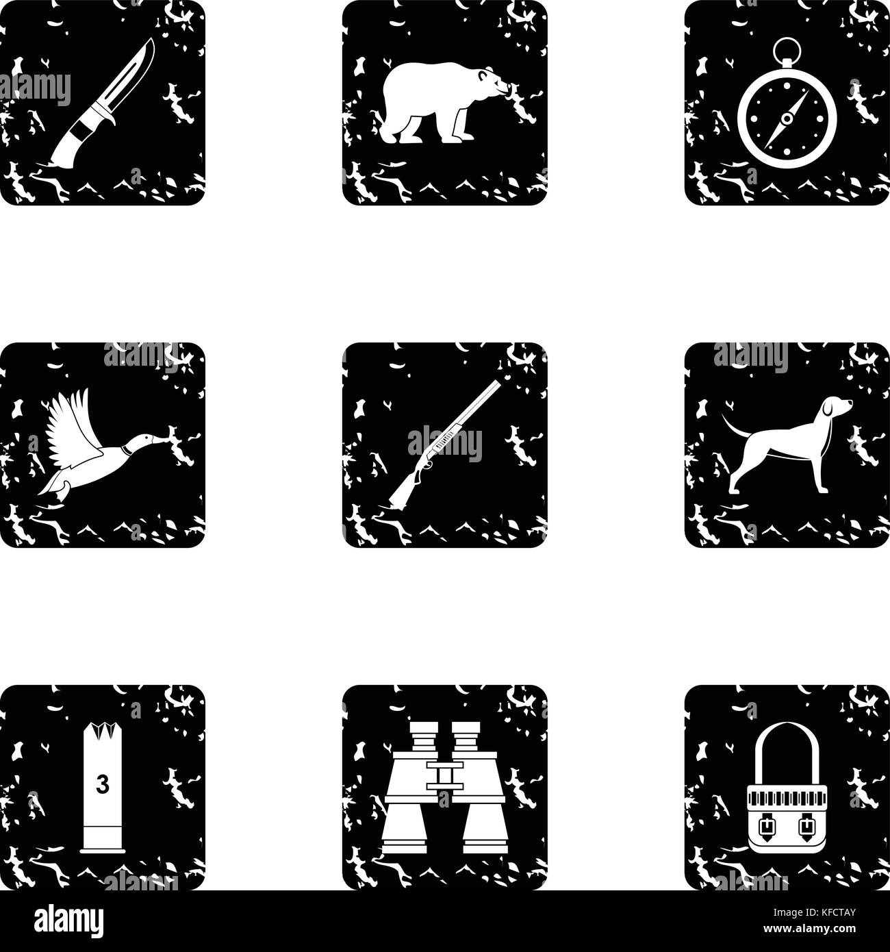 La chasse des animaux icons set, grunge style Illustration de Vecteur