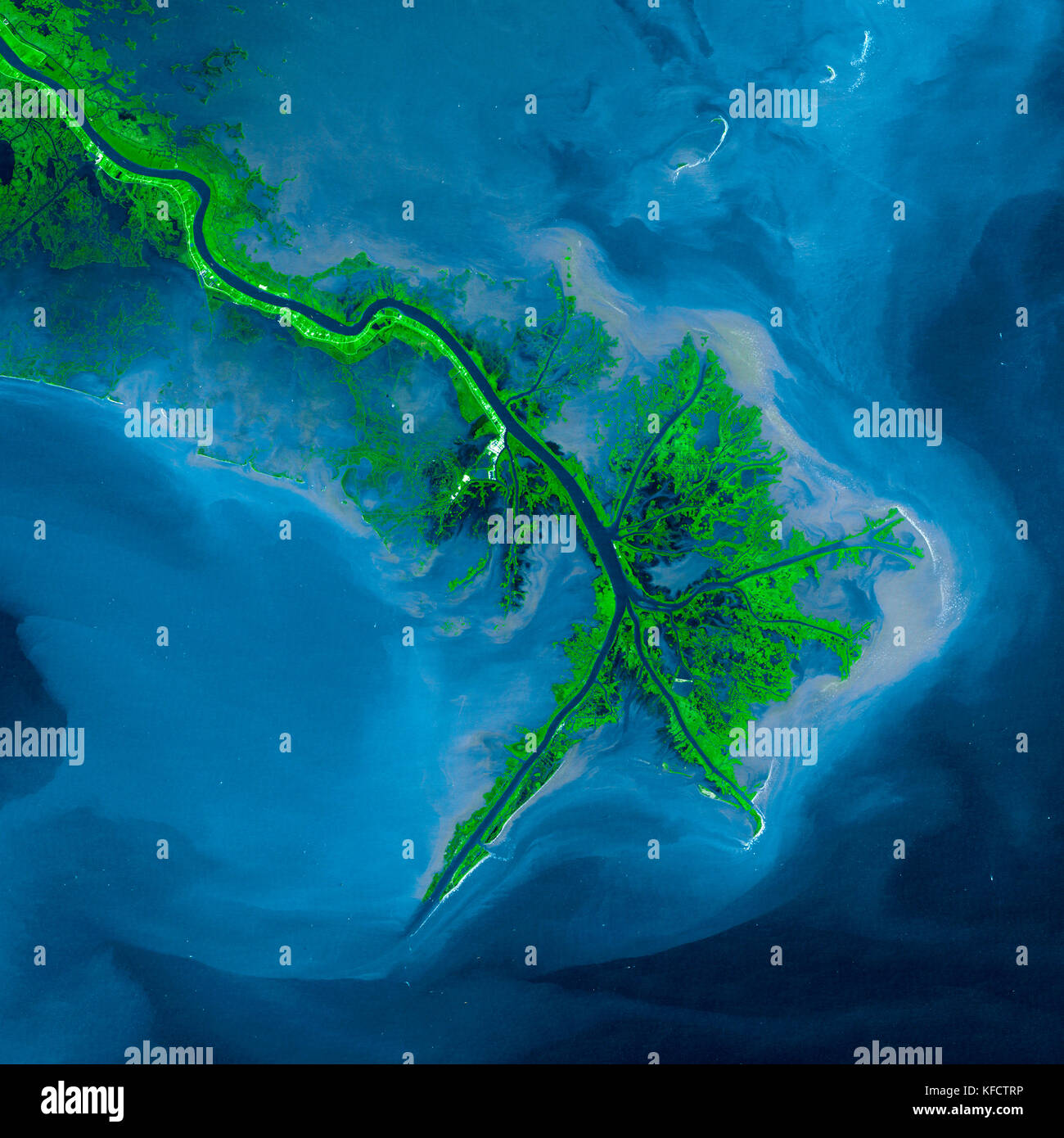 Mississippi River Delta, Octobre, 2001. Laissés à eux-mêmes, les rivières changer de cap au fil du temps, et le Mississippi ne fait pas exception. Banque D'Images