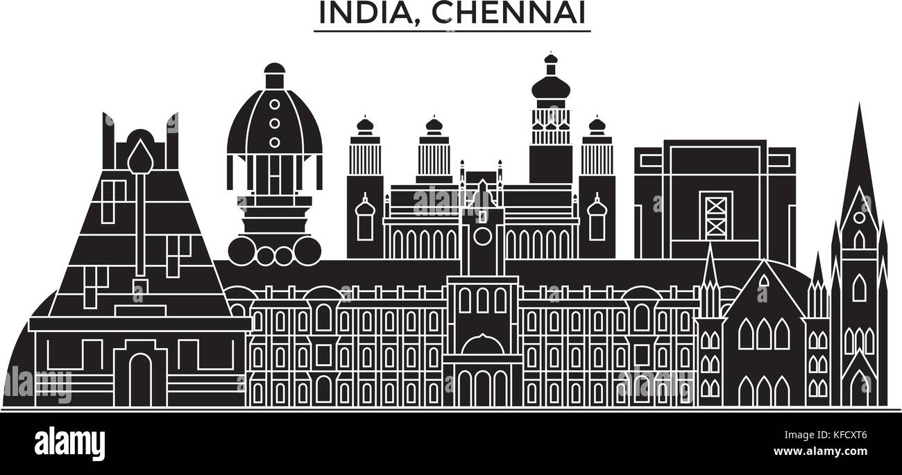 L'Inde, Chennai architecture paysage urbain avec des repères, des rues, bâtiments, maisons, vecteur ,paysage de ville, coups modifiable Illustration de Vecteur