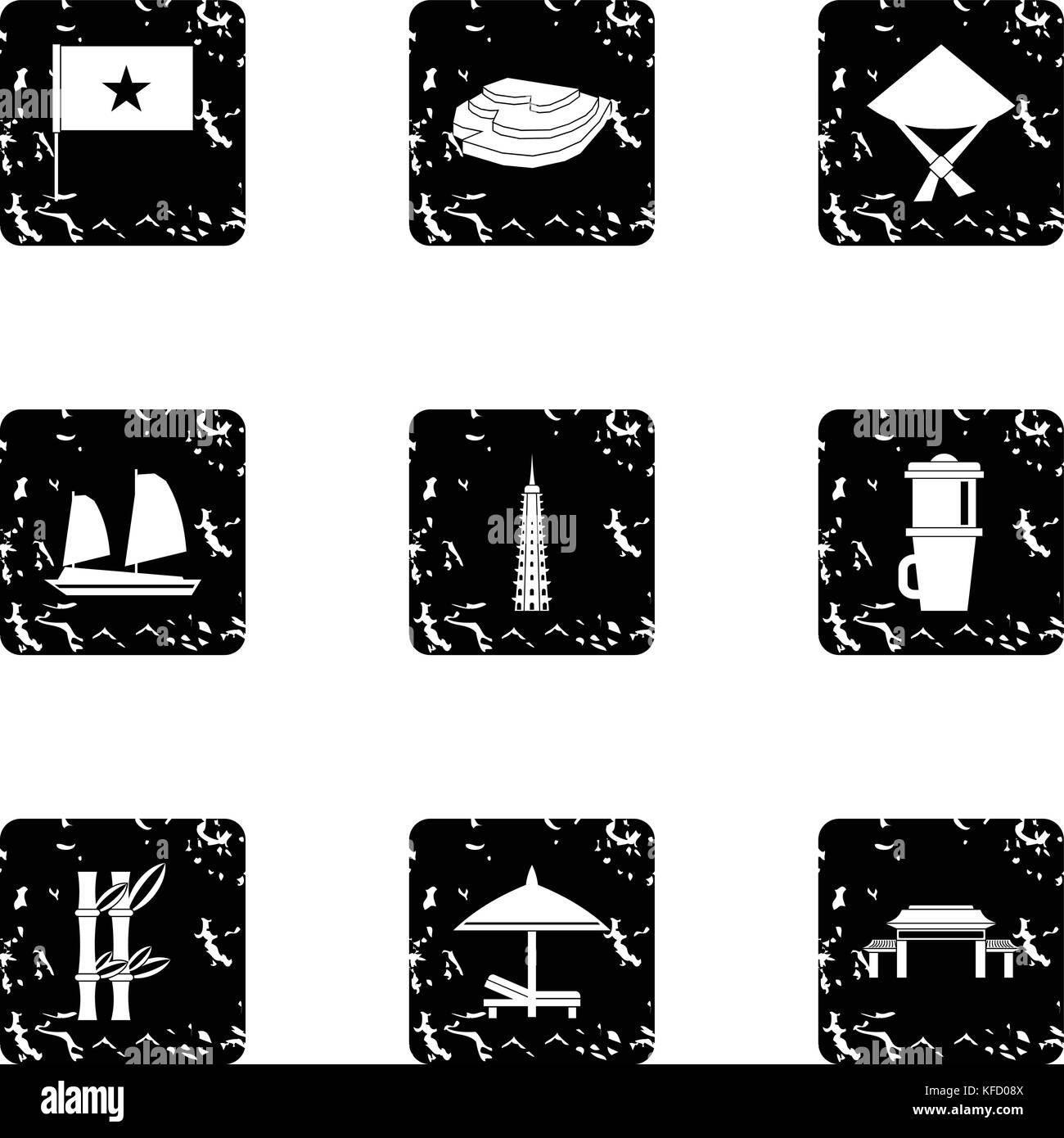 Pays vietnam icons set, grunge style Illustration de Vecteur