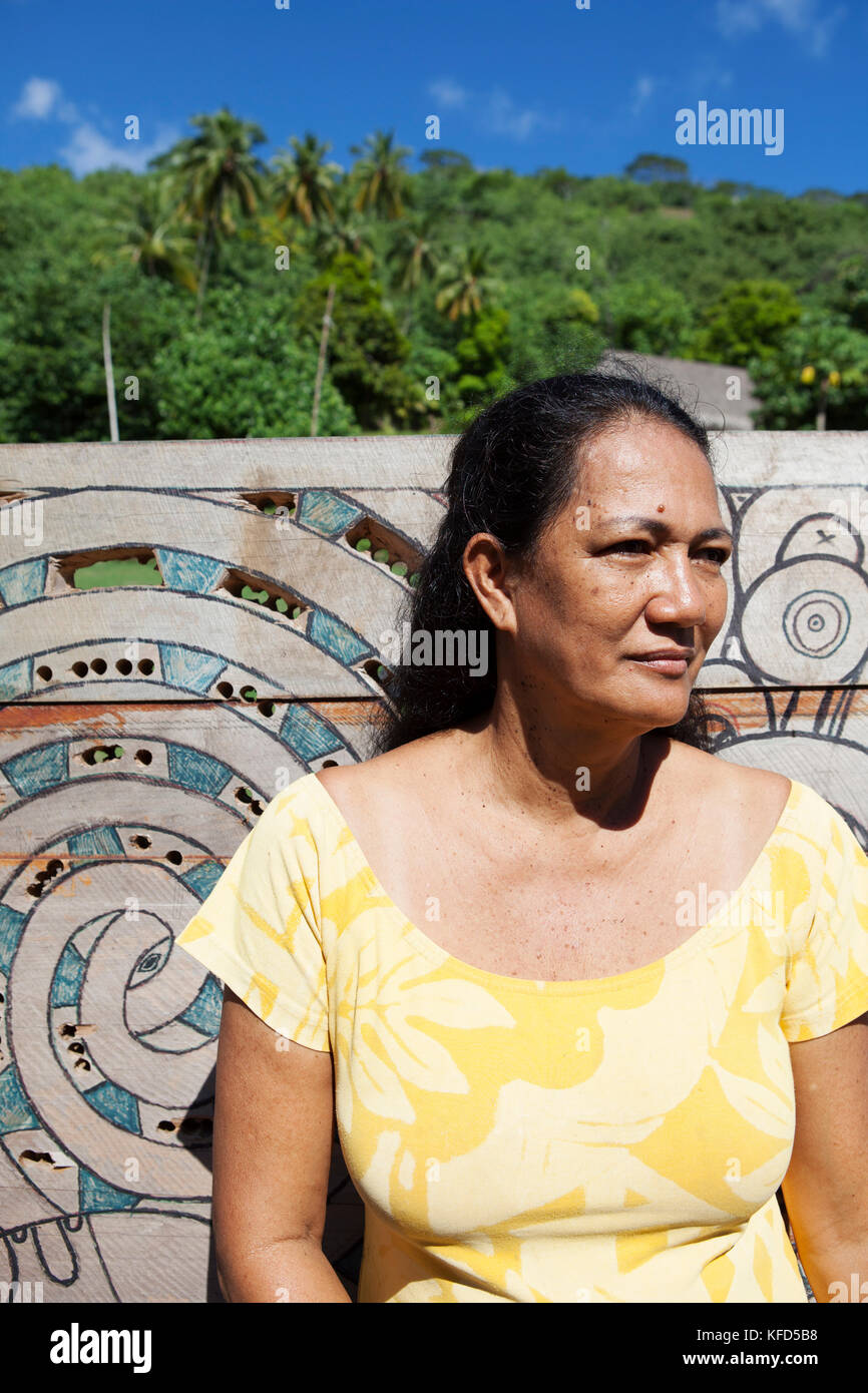 Moorea, Polynésie française. Portraitof Hinano Murphy, président de l'Atitia Center. Banque D'Images