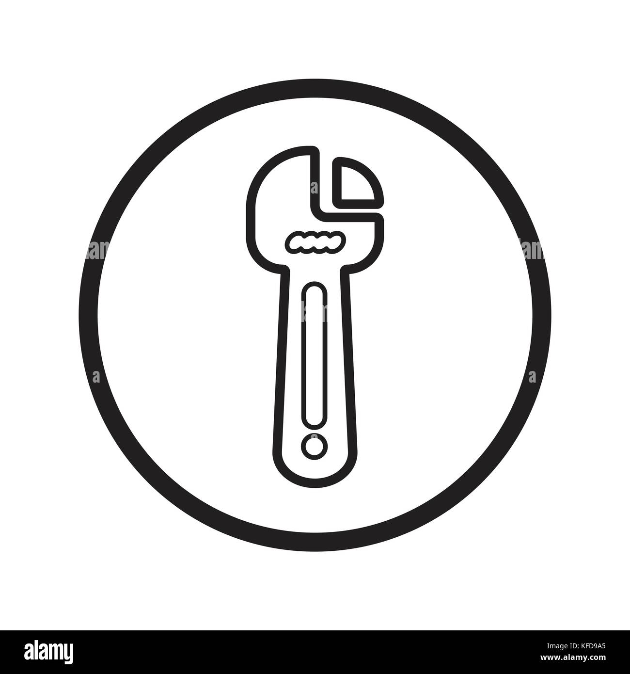 Clé linéaire icône réparation fix, symbole emblématique des outils dans un cercle, sur fond blanc. vector design iconique. Illustration de Vecteur