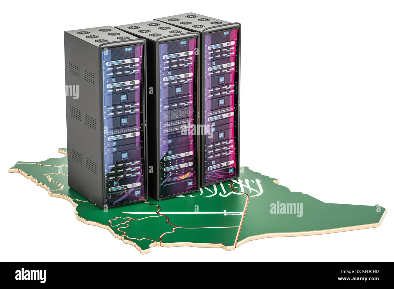 Des racks de serveurs de centre de données en Arabie Saoudite concept, rendu 3D Banque D'Images