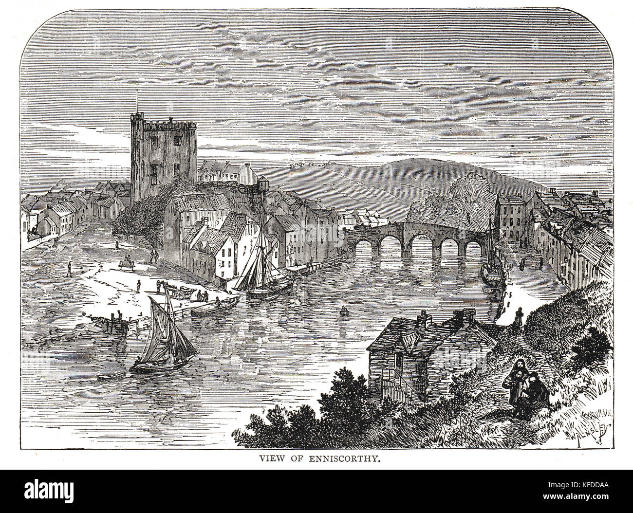 Vue d'Enniscorthy, Wexford, Irlande, au moment de la rébellion irlandaise de 1798 Banque D'Images