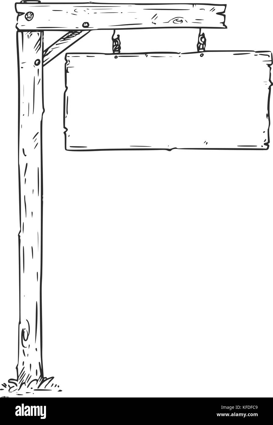 Dessin vectoriel de hanging wooden sign board vierge vide Illustration de Vecteur