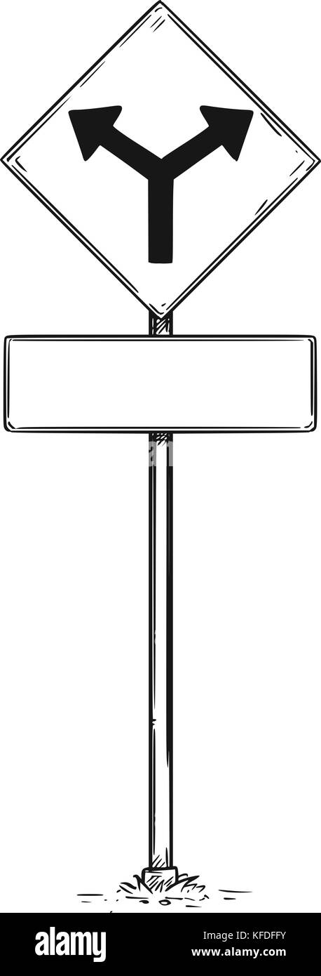 Dessin vectoriel de deux façons avec panneau de circulation flèche vide vide décision du conseil. Illustration de Vecteur