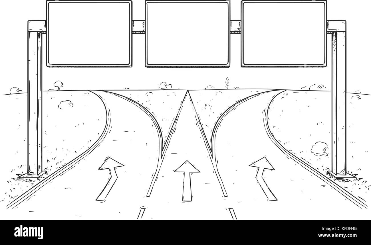 Vector cartoon dessin du vide vide signe de route sur trois lignes l'autoroute. Illustration de Vecteur