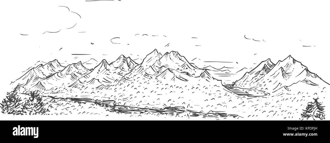 Vector Cartoon Sketchy Dessin Du Paysage Rocheux De Montagne Image Vectorielle Stock Alamy