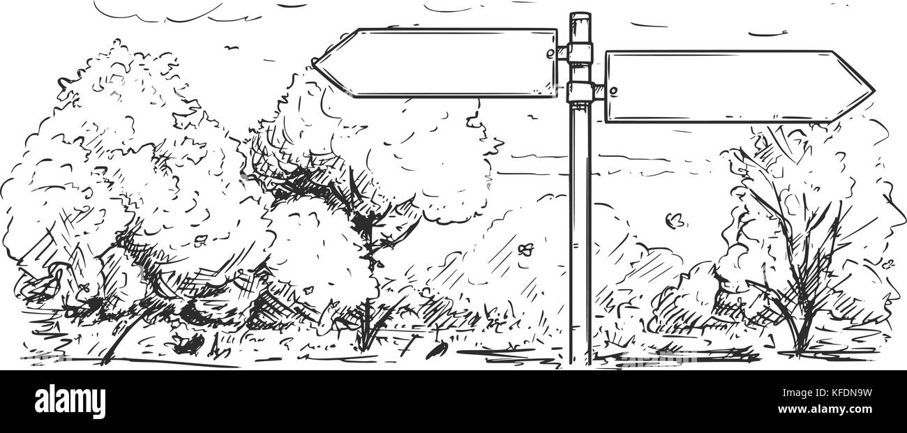 Vector cartoon dessin du panneau de circulation routière vide vide dans la zone de prairie du parc. Illustration de Vecteur