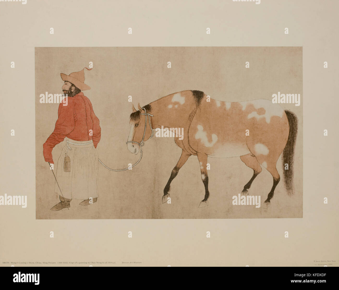 Mongol menant un cheval, Chine, dynastie Ming, copie d'un tableau de Chao Meng-fu 1318 Banque D'Images