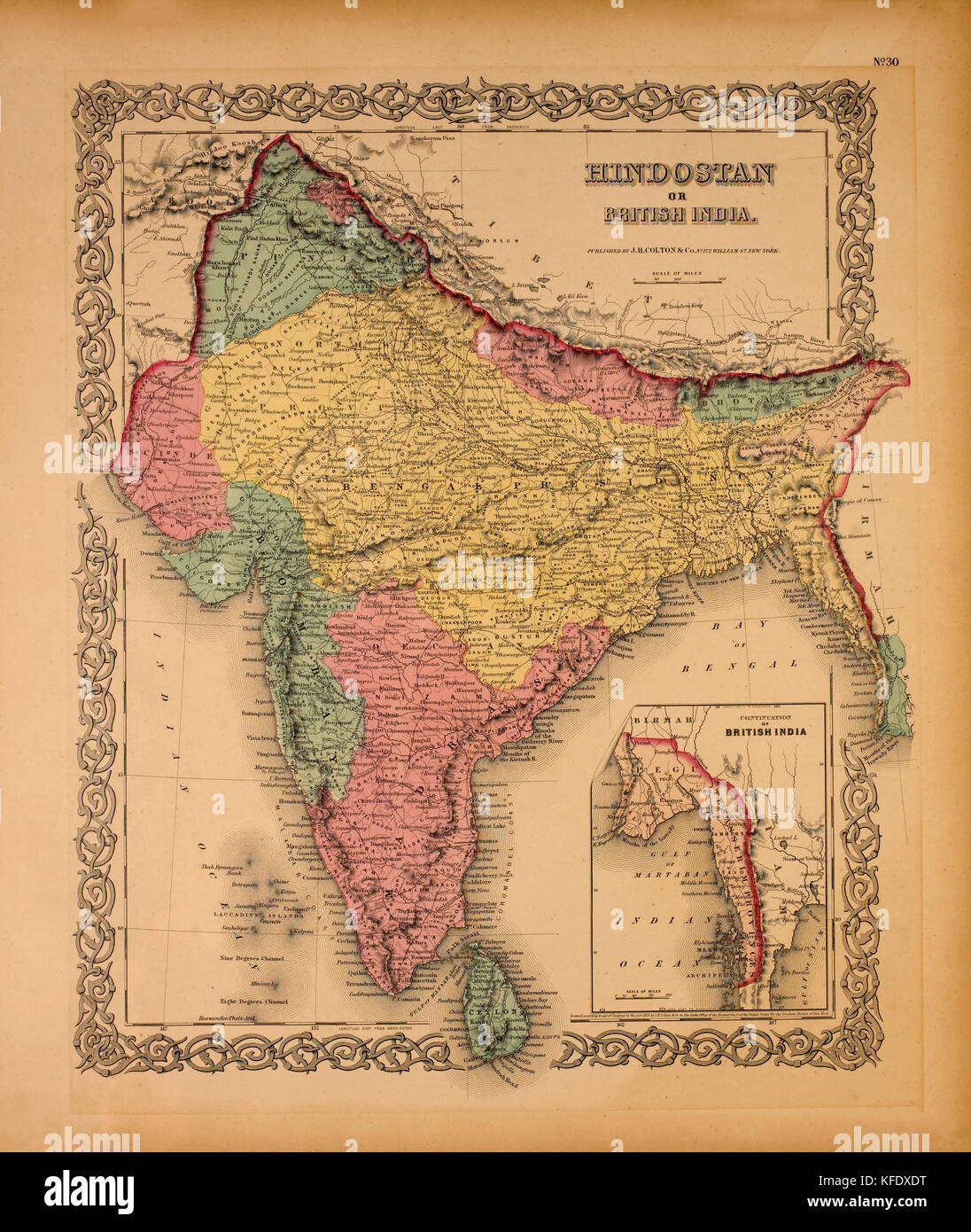 Carte du Hindostan ou Inde britannique, 1855 Banque D'Images