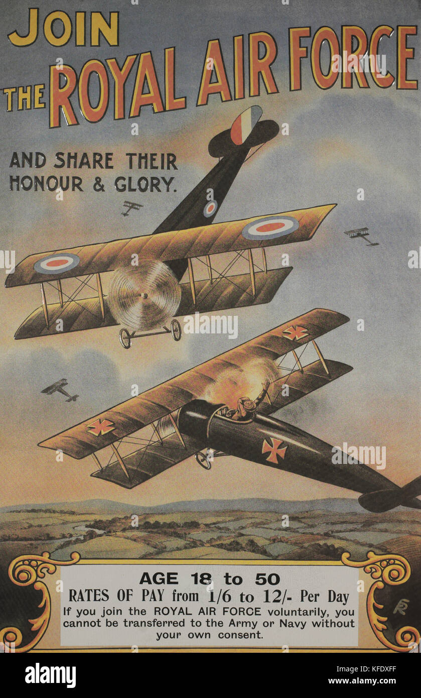 La première guerre mondiale, la Royal Air Force, 1915 affiche de recrutement Banque D'Images