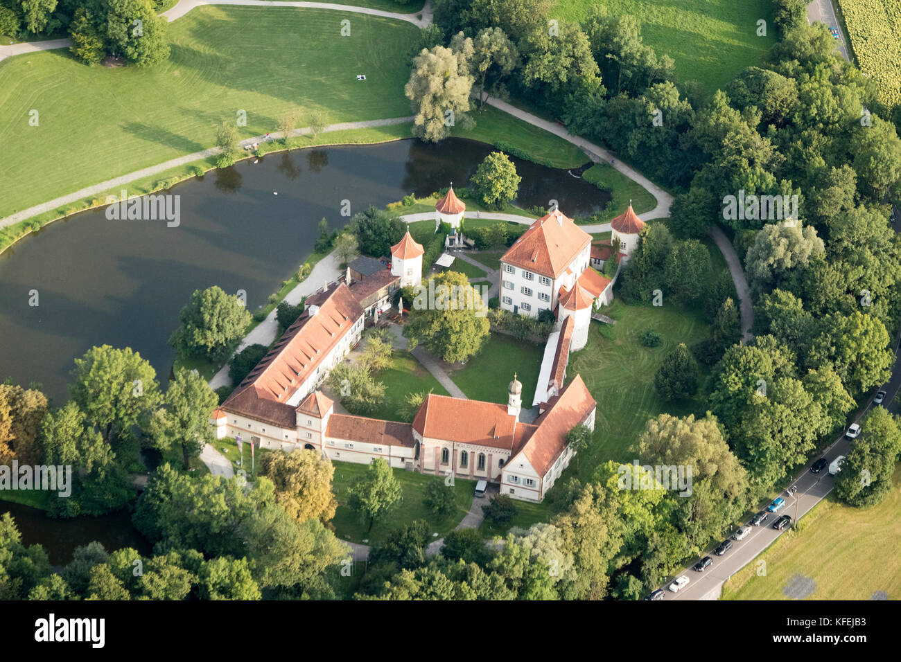 Vue aérienne de Château Blutenburg, Seldweg, Munich, Bavière, Allemagne Banque D'Images