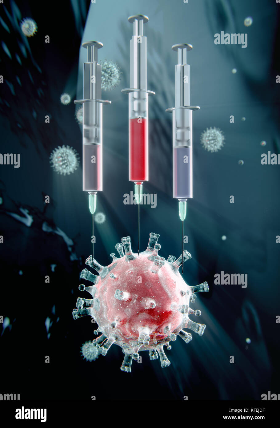 La vaccination contre plusieurs maladies, virus, injection seringue triple 3d illustration Banque D'Images