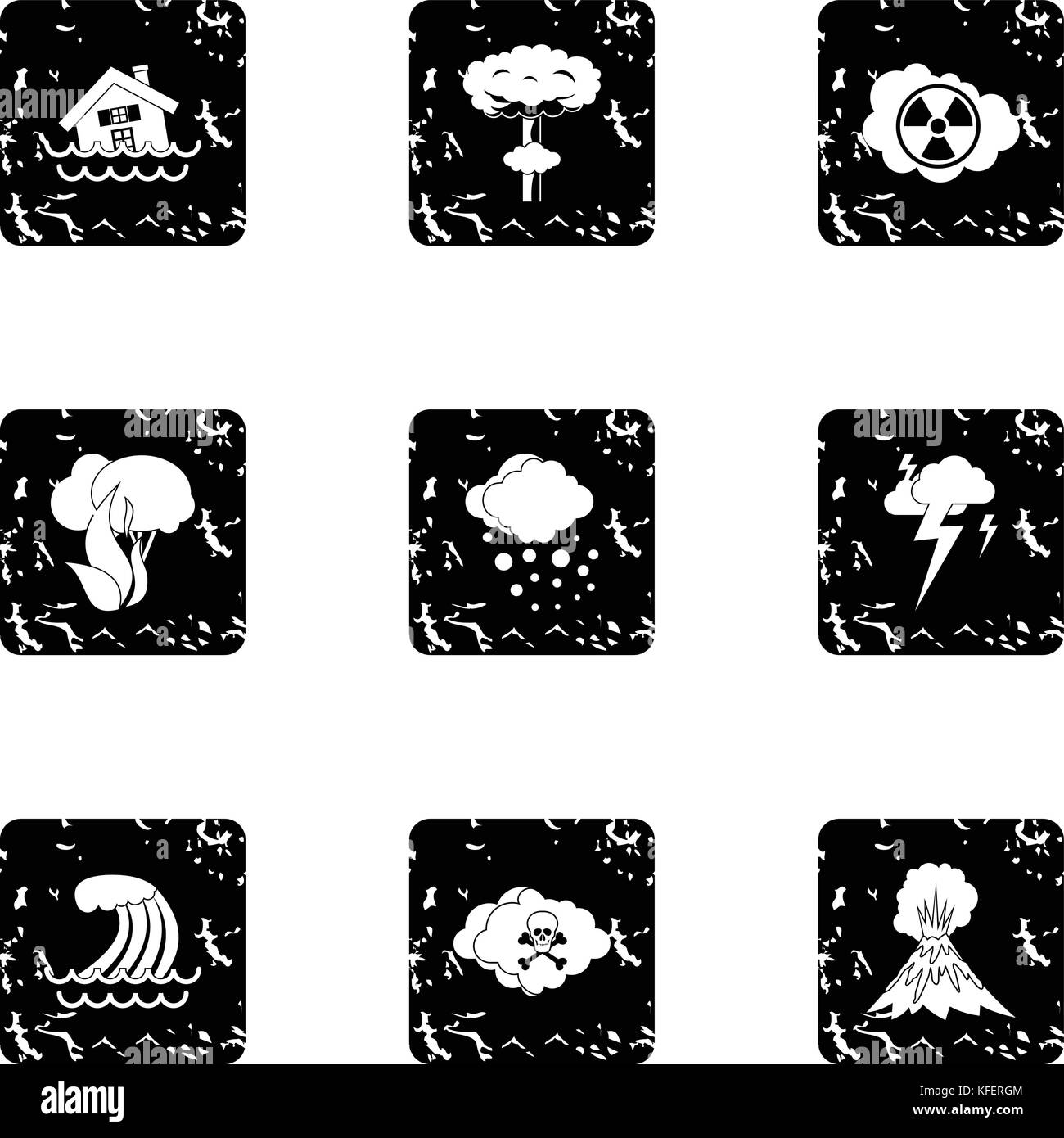 Cataclysme naturel, grunge style icons set Illustration de Vecteur