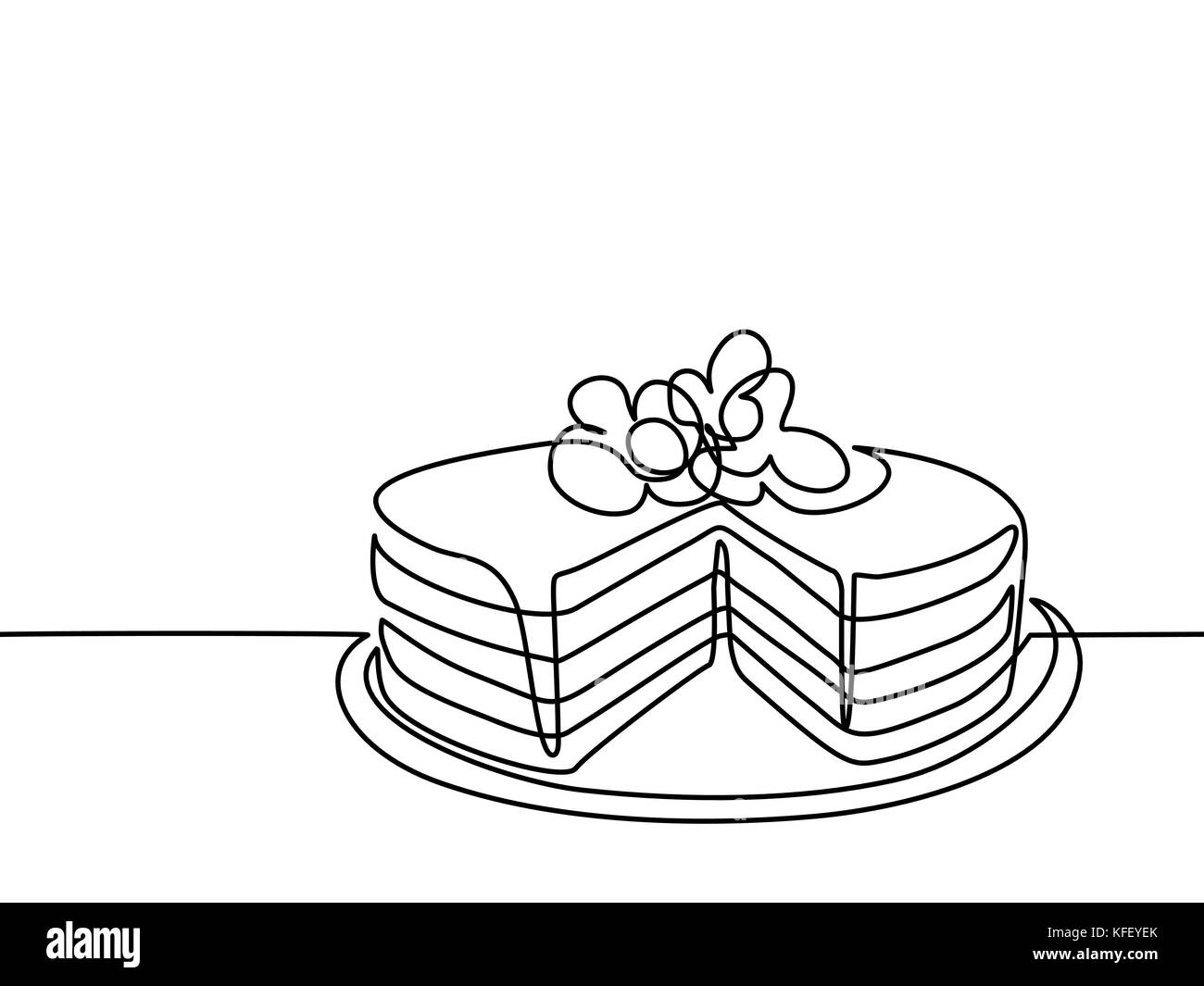 Dessin de ligne continu de grand gâteau. Illustration vecteur ligne noire sur fond blanc. Illustration de Vecteur