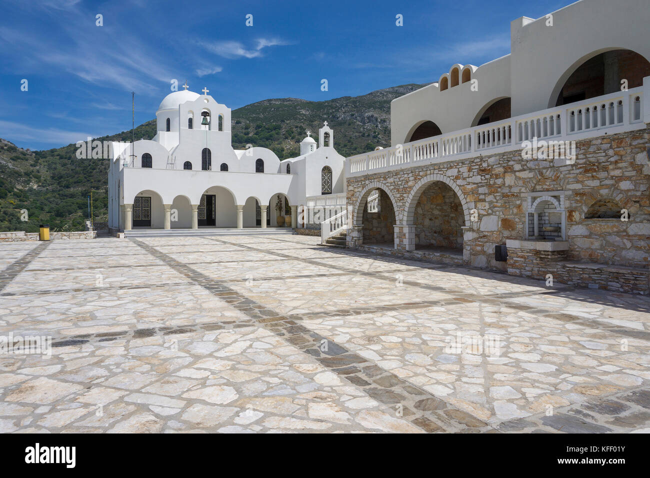 L'église Agia Marina, l'île de Naxos, Cyclades, Mer Égée, Grèce Banque D'Images