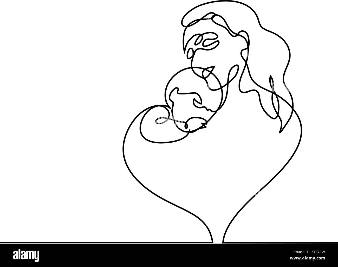 Logo avec mère tenant son bébé avec forme de coeur. Ligne continue art vector illustration Illustration de Vecteur