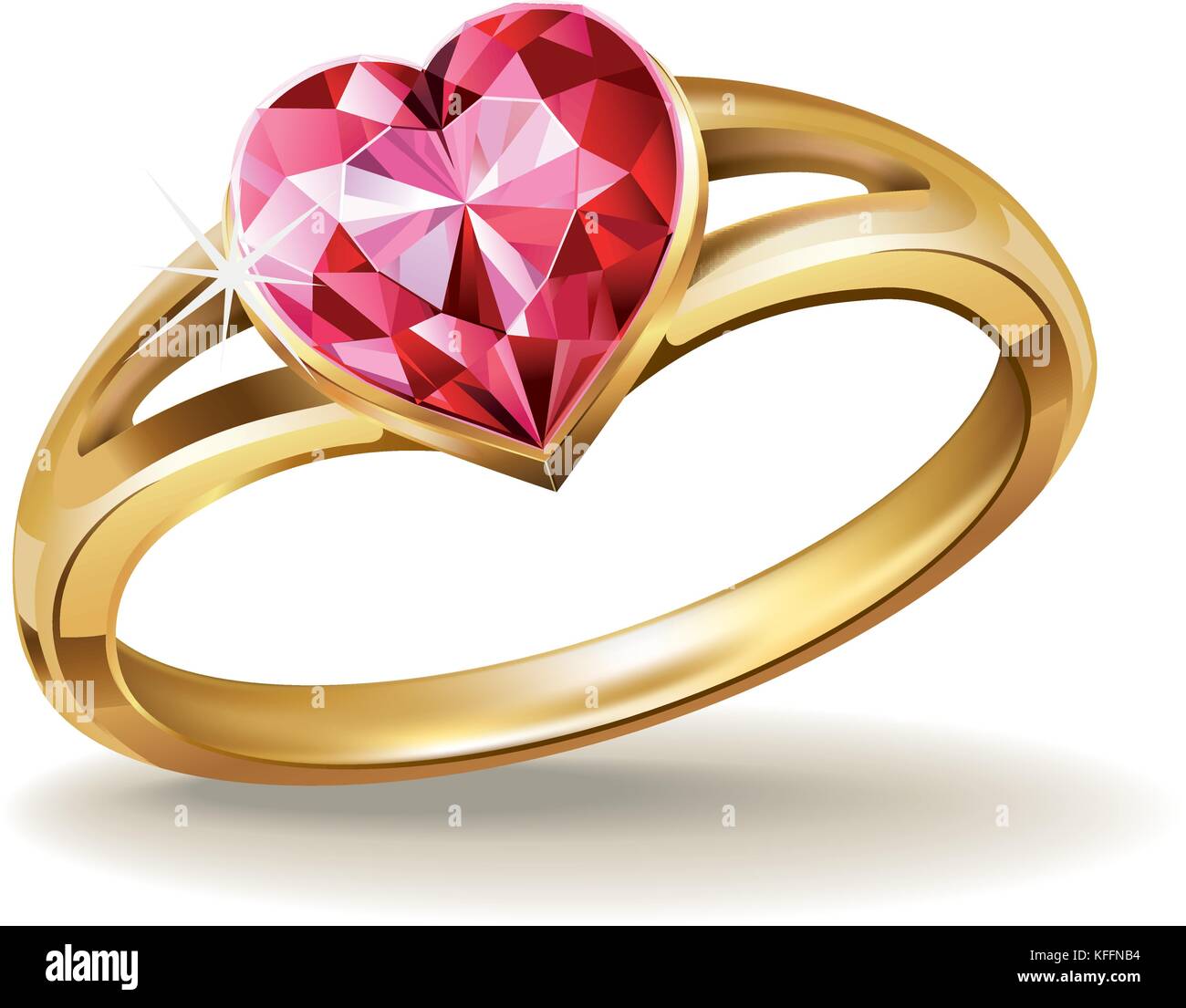 Bague en or rose avec coeur gemstone. vector illustration. Illustration de Vecteur