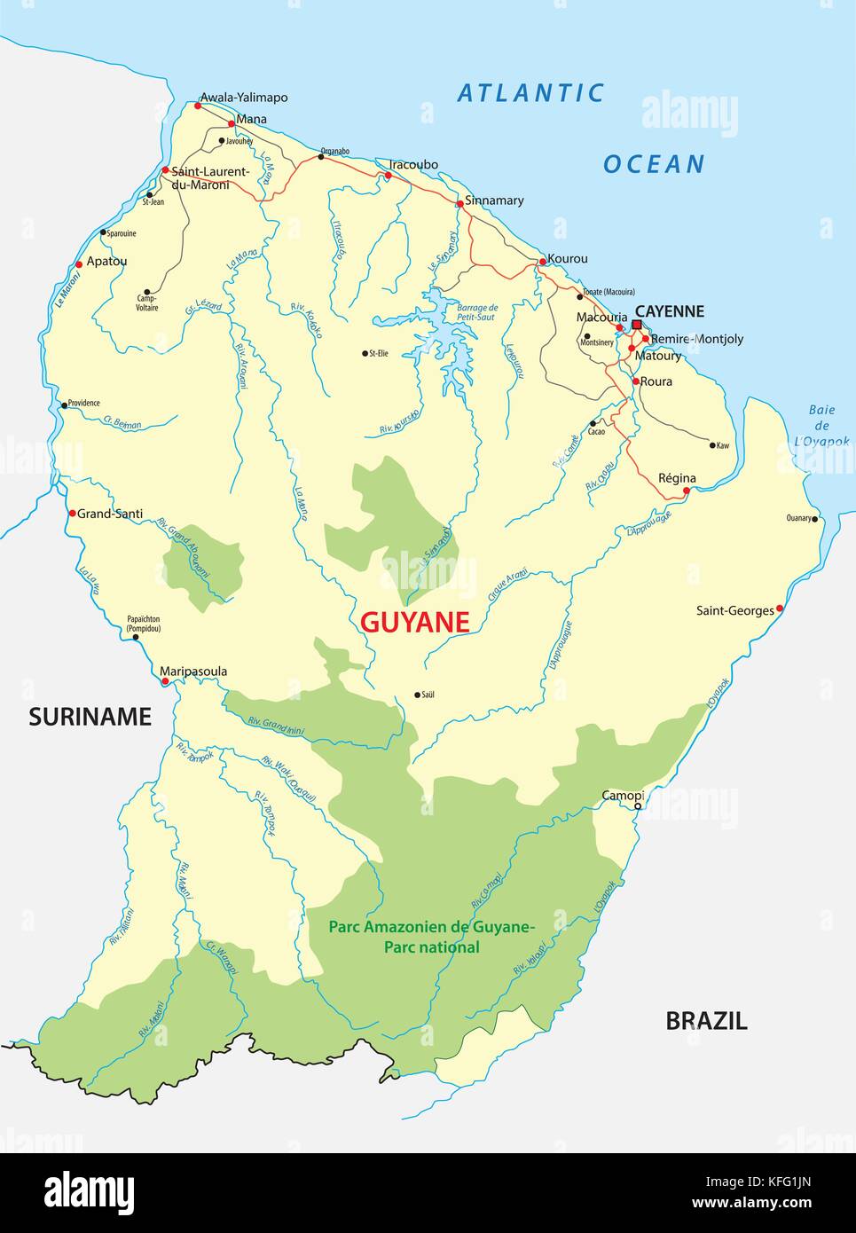 Guyane carte routière Illustration de Vecteur