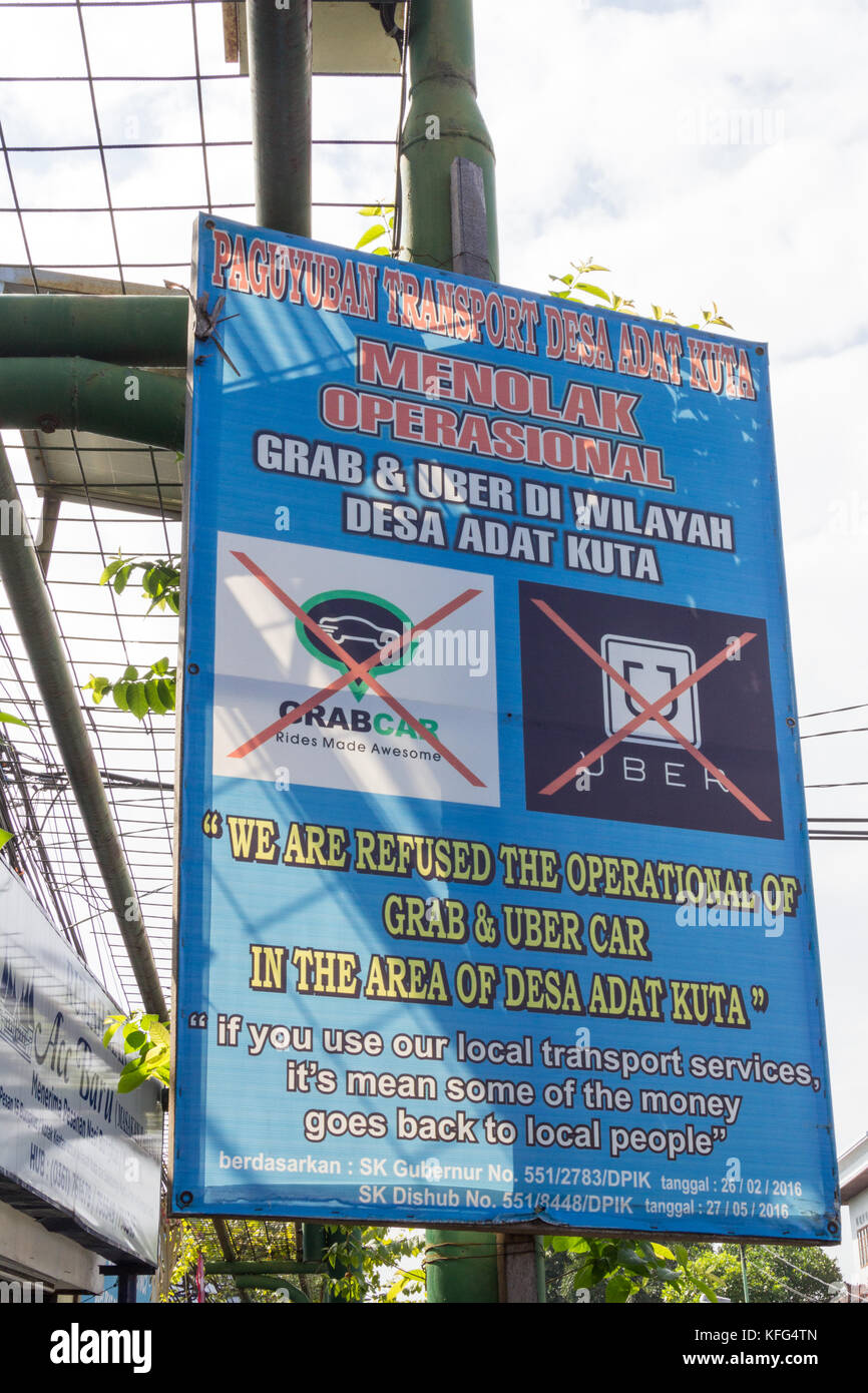 Signe d'interdiction et Uber Grab car services, Kuta, Bali, Indonésie Photo  Stock - Alamy