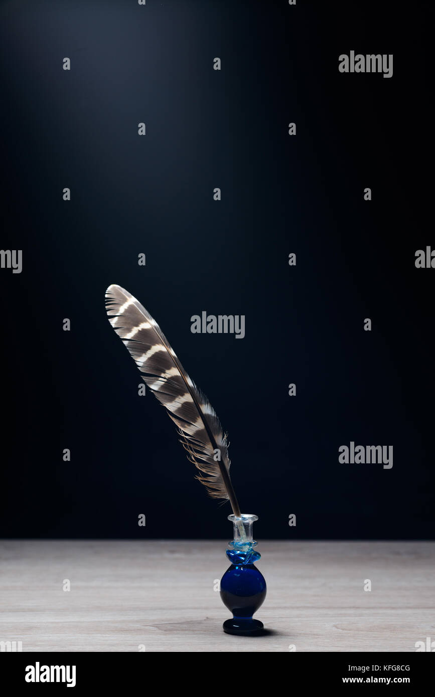 Plume D Ecriture En Petite Bouteille D Encre En Attente D Ecrivain Photo Stock Alamy