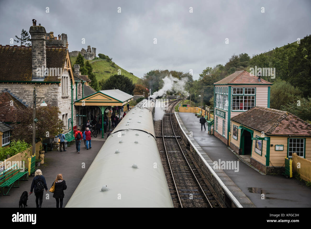 Train à vapeur Corfe Castle railway station, Dorset, uk Banque D'Images