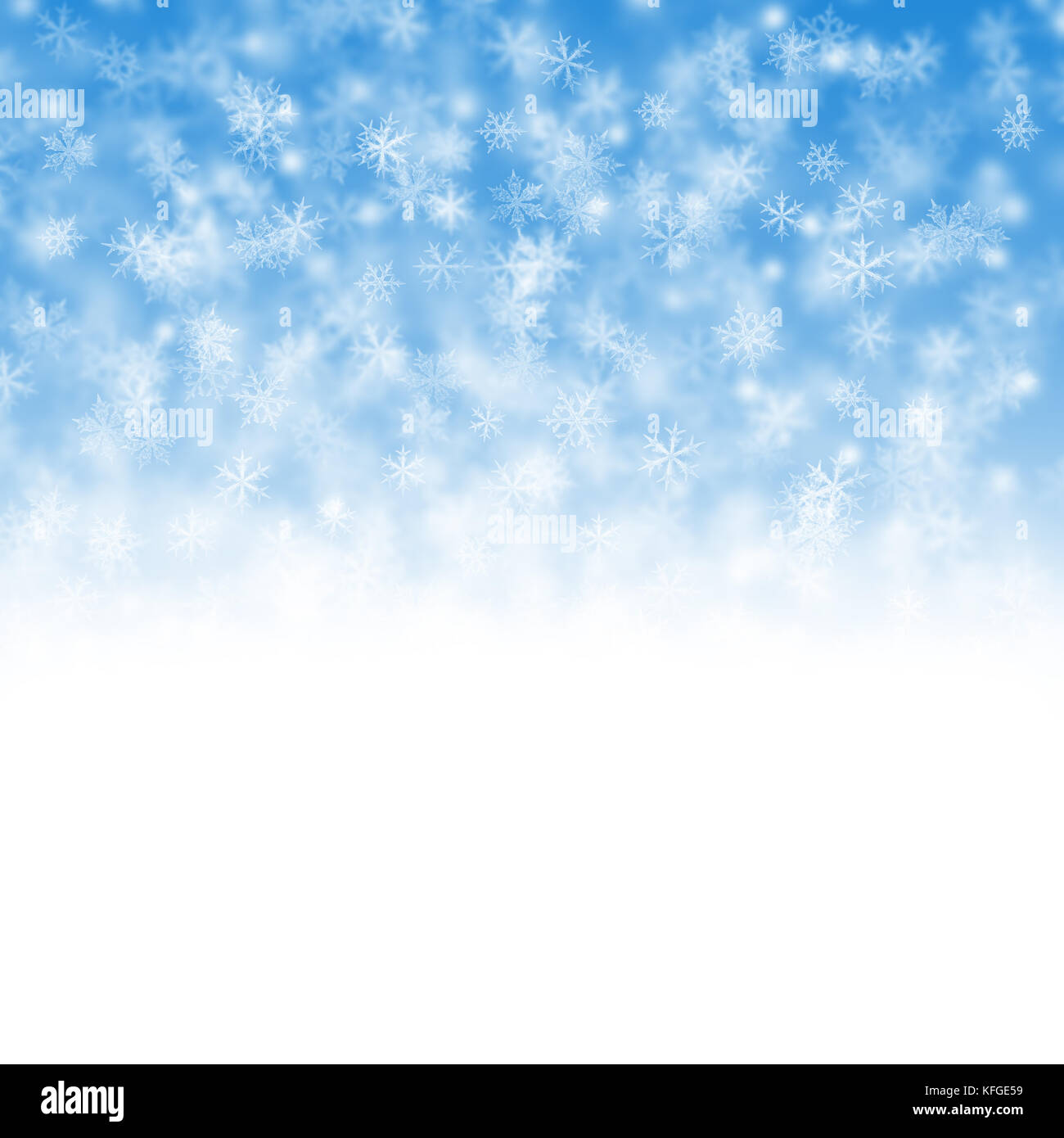 Blanc de noël et le fond bleu avec des flocons de neige Banque D'Images