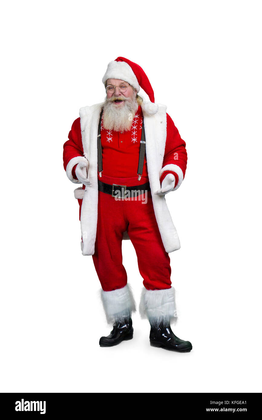 Père Noël authentique, studio shot. heureux père noël à lunettes isolé sur fond blanc. barbu joyeux Père Noël. Banque D'Images