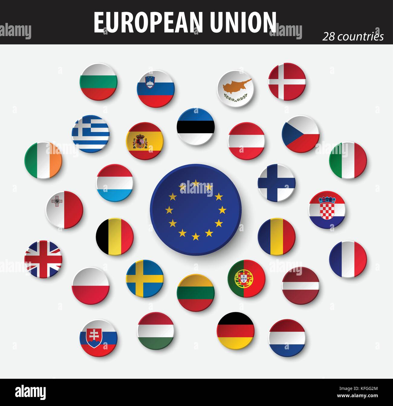 Drapeaux de l'Union européenne et des membres . Illustration de Vecteur
