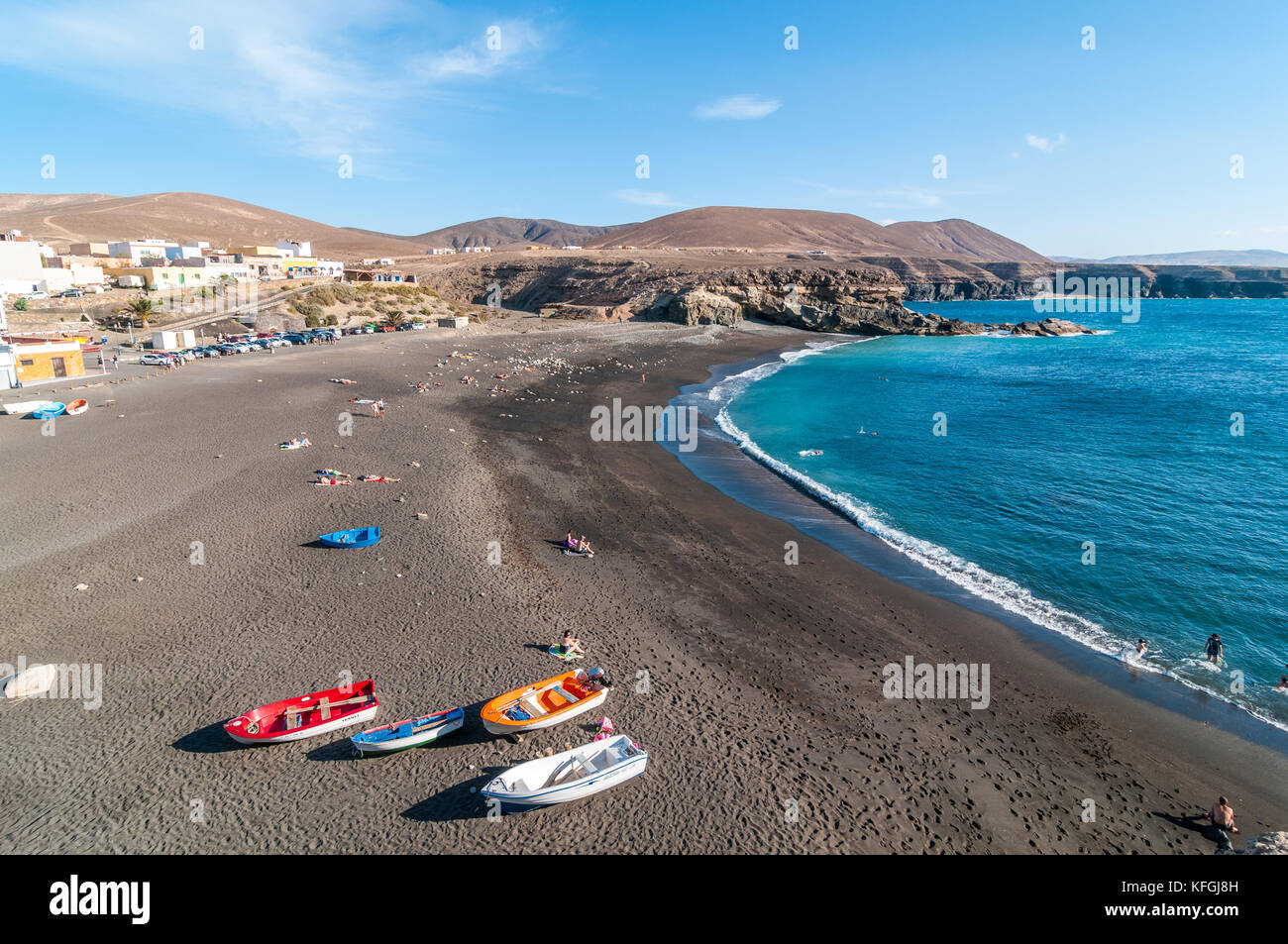 Vue sur le village de pêcheurs d'Ajuy, Fuerteventura, Îles Canaries, Espagne Banque D'Images