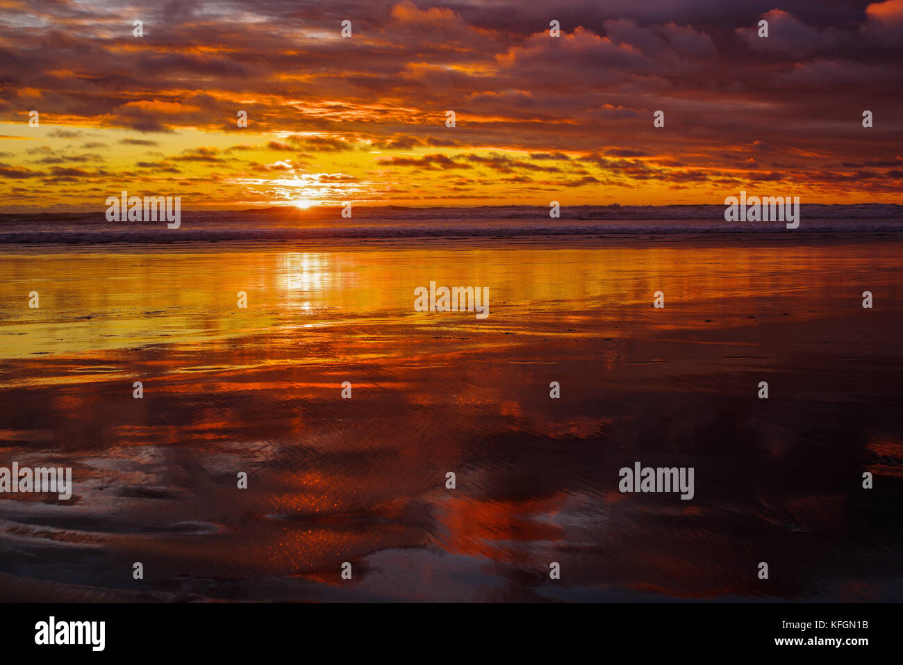 Coucher du soleil à muriwai beach, Auckland Banque D'Images