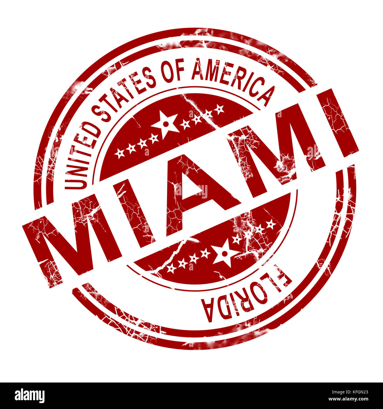 Miami rouge stamp avec fond blanc, 3D Rendering Banque D'Images