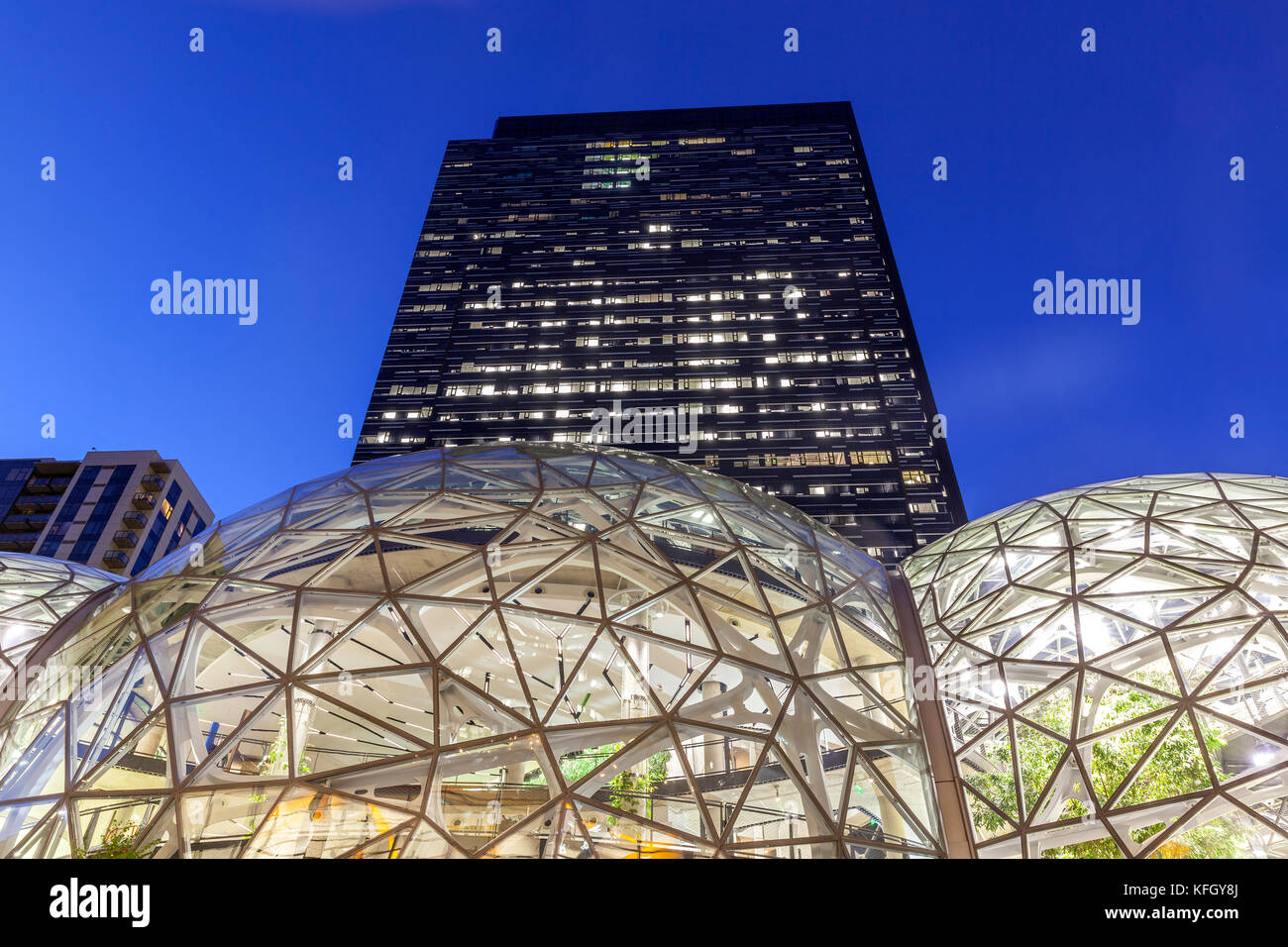 WA14206-00...WASHINGTON - les biosphères d'Amazon en face du bâtiment Amazon sur la rue Lenora à Seattle. Banque D'Images