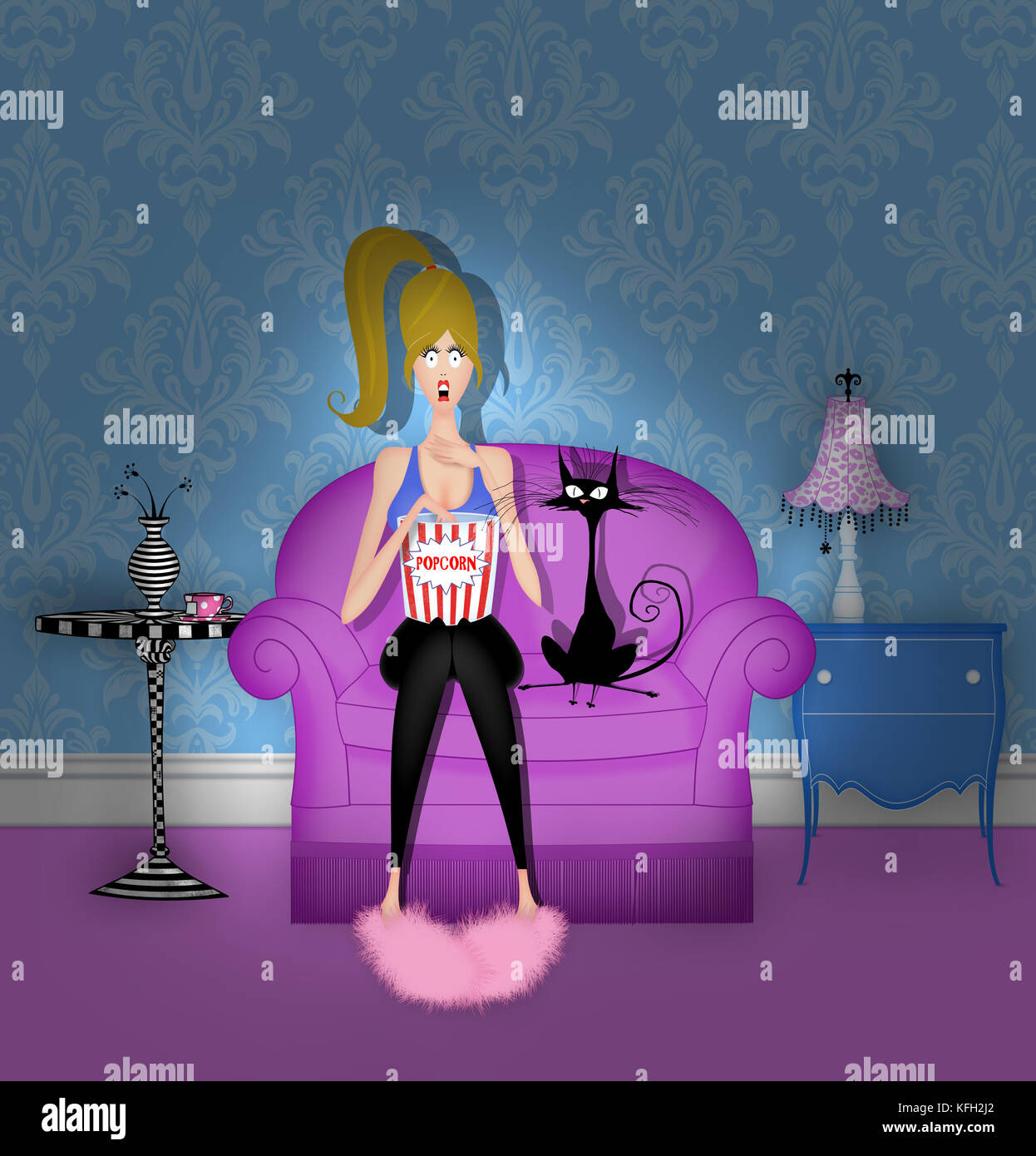 L Humour Illustration D Une Jeune Femme Regardant Un Film Effrayant Avec Son Chat Photo Stock Alamy L Humour Illustration D Une Jeune Femme Regardant Un Film Effrayant Avec Son Chat Photo Stock Alamy