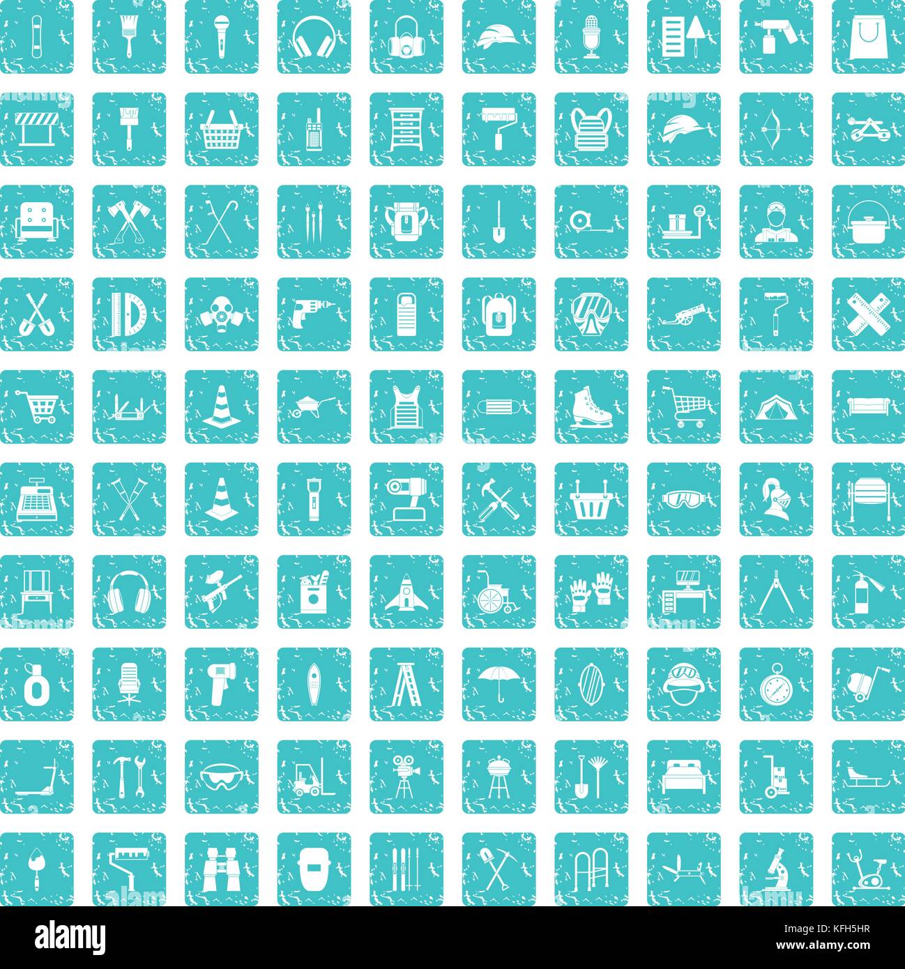 100 icons set costume bleu grunge Illustration de Vecteur