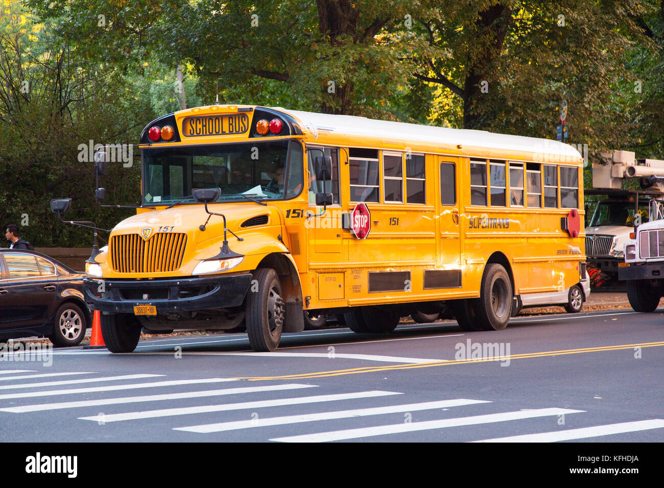 Les autobus scolaires de l'Amérique, New York, États-Unis d'Amérique. Banque D'Images