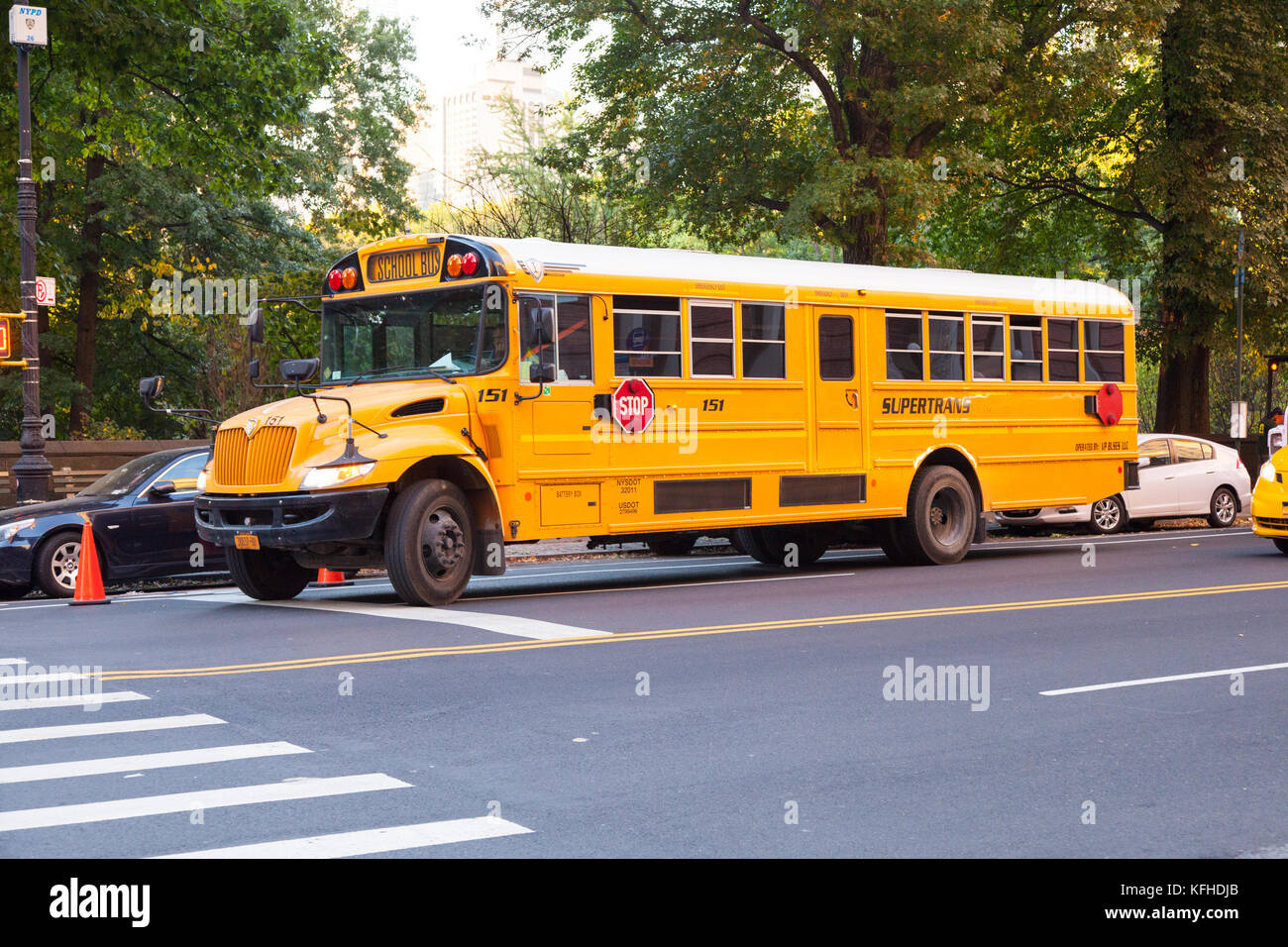 Les autobus scolaires de l'Amérique, New York, États-Unis d'Amérique. Banque D'Images