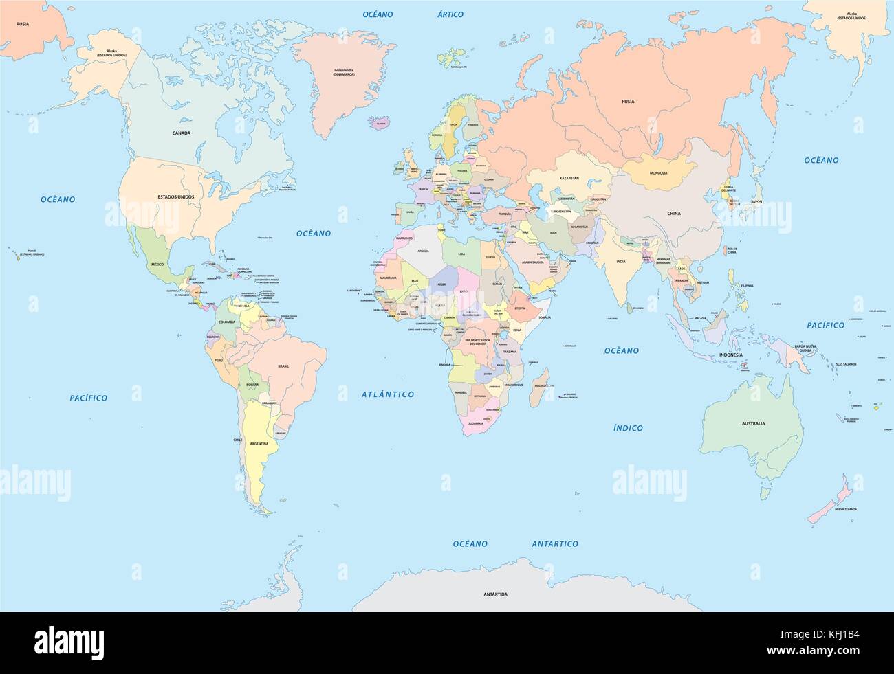 Monde carte vectorielle dans la langue espagnole Illustration de Vecteur Monde carte vectorielle dans la langue espagnole Illustration de Vecteur