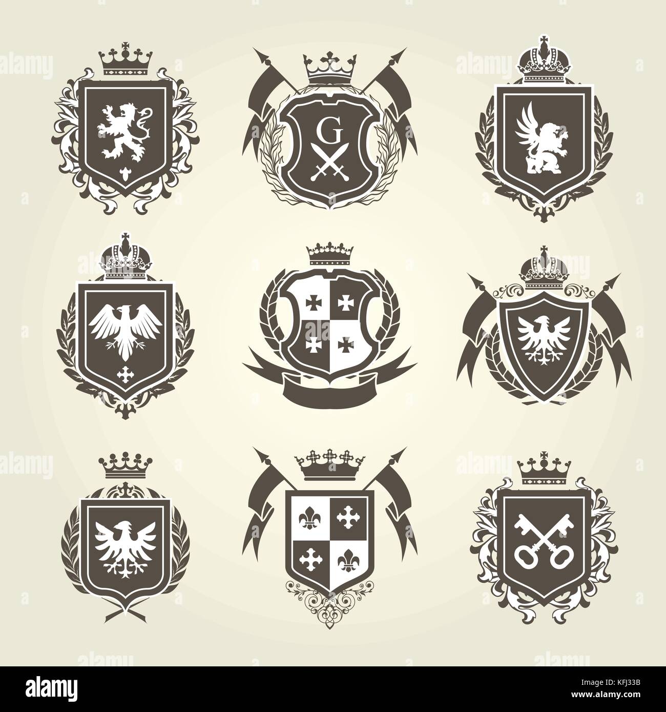 Des blasons royaux et d'armoiries emblèmes - chevalier Illustration de Vecteur