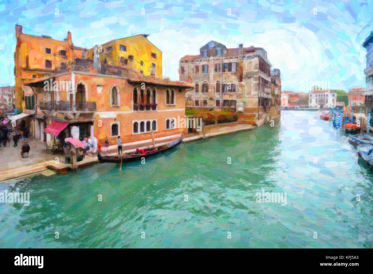 Vue d'un canal de Venise en Italie avec gondola et les touristes Banque D'Images