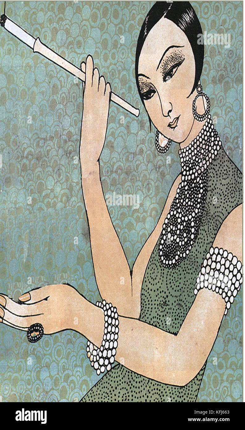 Histoire du tabac -(1927) illustration magazine-cigarettes remontent au 17ème siècle. Ils étaient les plus populaires, surtout auprès des femmes dans les années 20 Banque D'Images