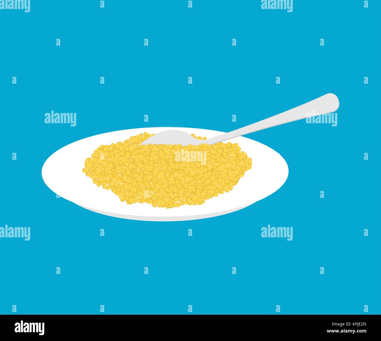 Porridge de millet dans la plaque et la cuillère isolés. Des aliments sains pour le petit déjeuner. vector illustration Illustration de Vecteur