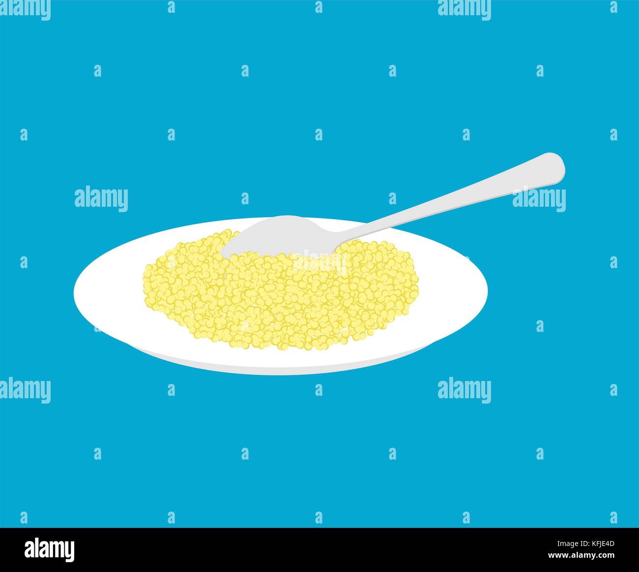 Porridge couscous dans la plaque et la cuillère isolés. Des aliments sains pour le petit déjeuner. vector illustration Illustration de Vecteur