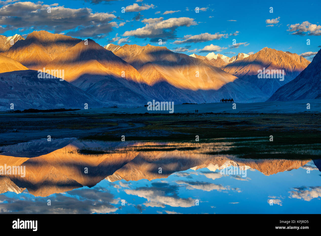 Coucher du soleil sur l'Himalaya, la vallée de Nubra, Ladakh, Inde Banque D'Images