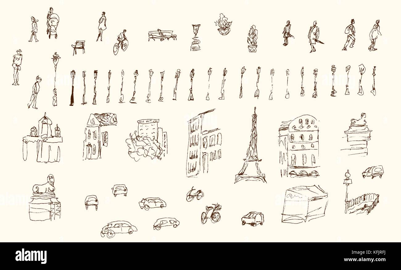 Grand ensemble d'esquisser les éléments de la rue Illustration de Vecteur